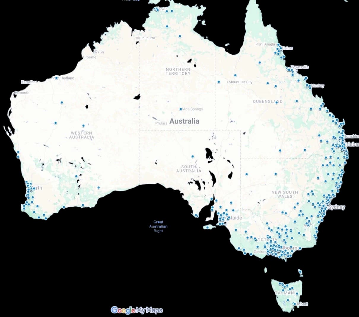 Australia map showing member locations